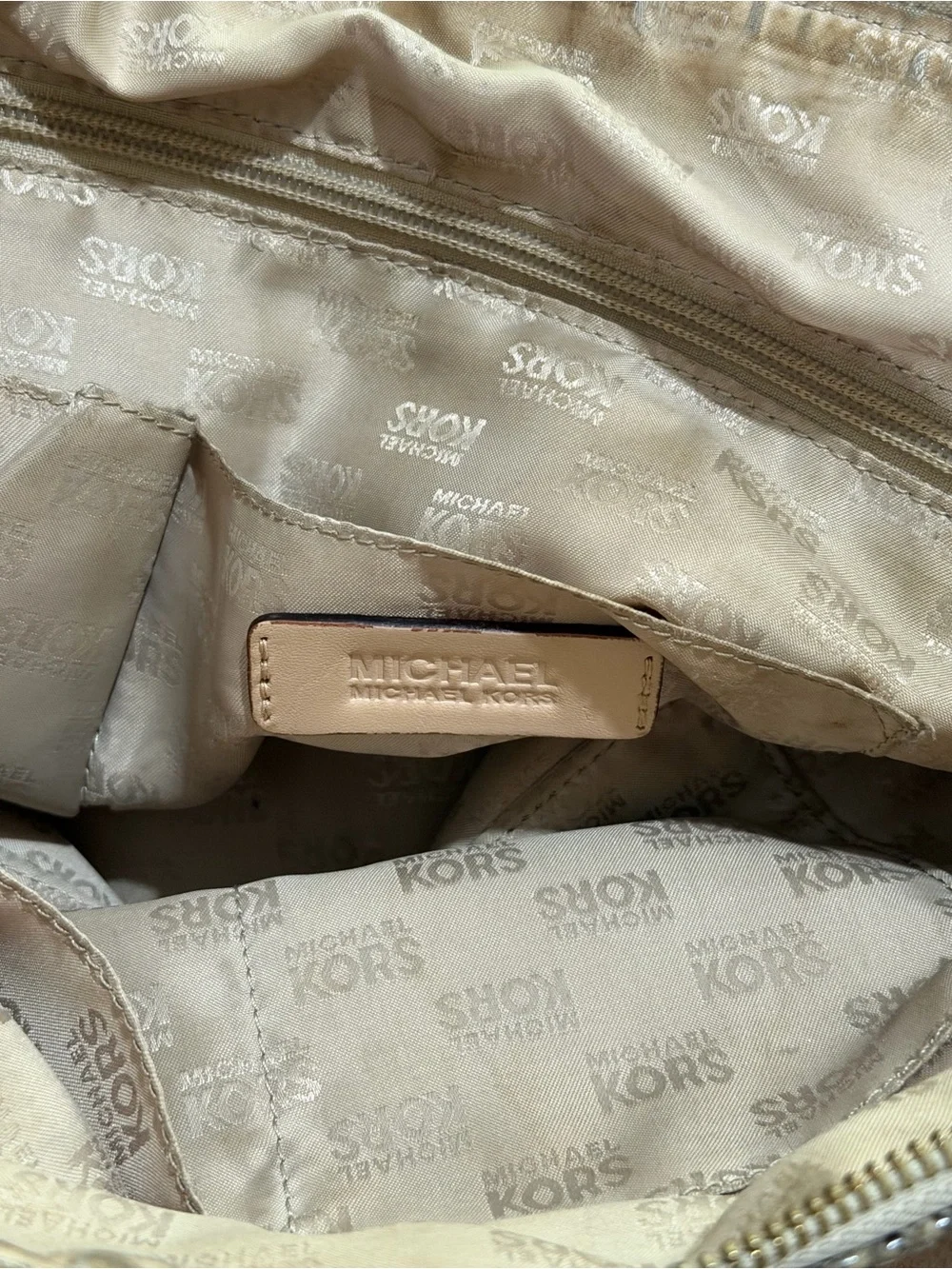 Michael Kors Taupe and Gray Snake-Print Shoulder Tote
